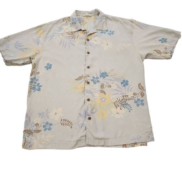 Tommy Bahama Men's Size Large 100%Silk Button Front Floral Short Sleeve Shirt - Picture 1 of 11
